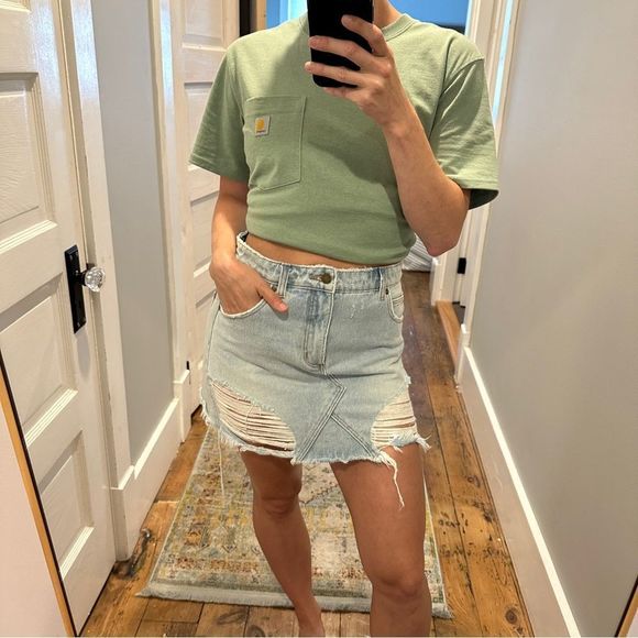 Rolla’s Claudia High Waisted Distressed Rip Jean Skirt A-Line Denim Size 25 - Picture 1 of 6